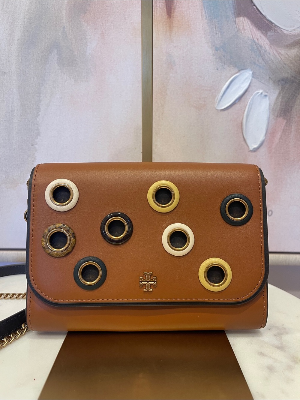 Tory Burch Tan Emerson Grommets Crossbody